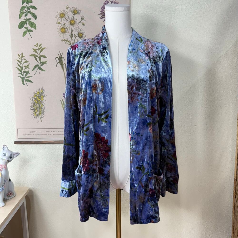 Y2k Floral Velvet Open Front Jacket Whimsigoth Dark Fairy Grunge Witchy Forest S